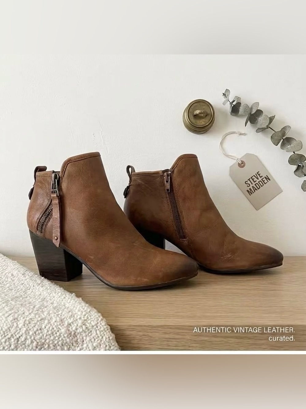 Steve Madden Tan Brown Leather Ankle Booties